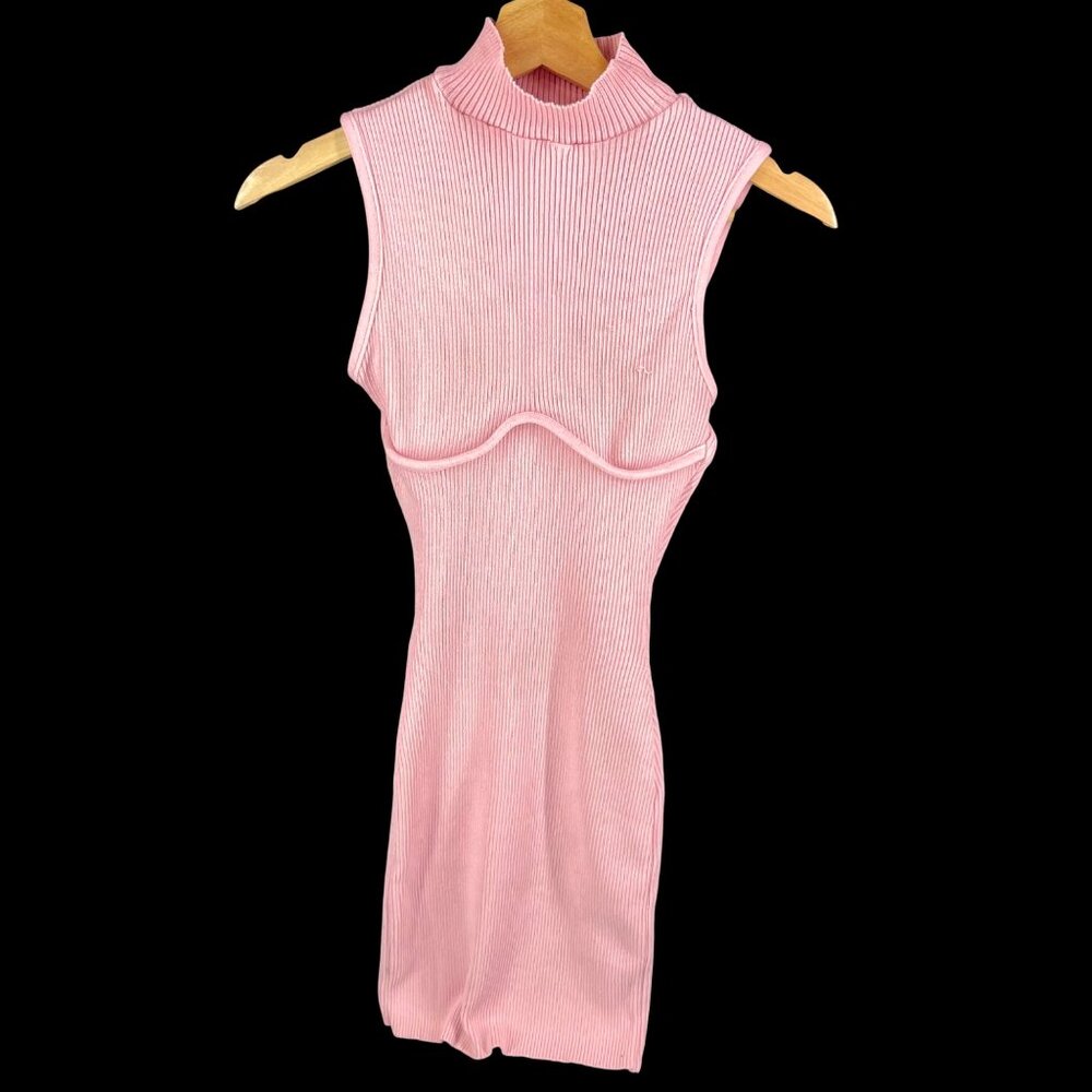 Pretty Knit USA Sleeveless Ribbed Knit Pink Midi Dress with Mock Neck